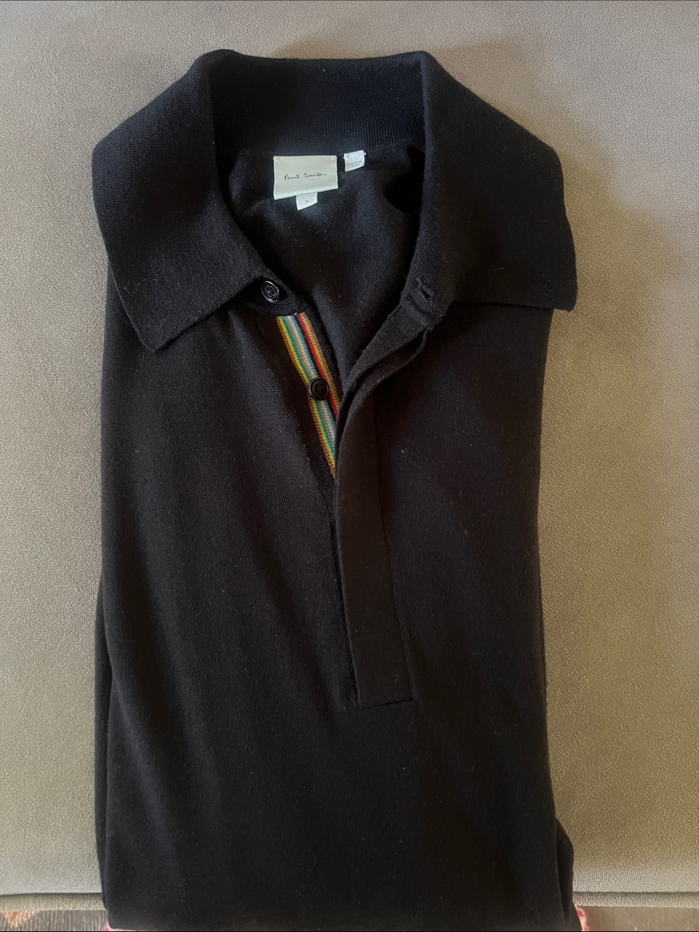 Paul Smith Black Gents LS Sweater with Signature PS Multicolor Trim.
